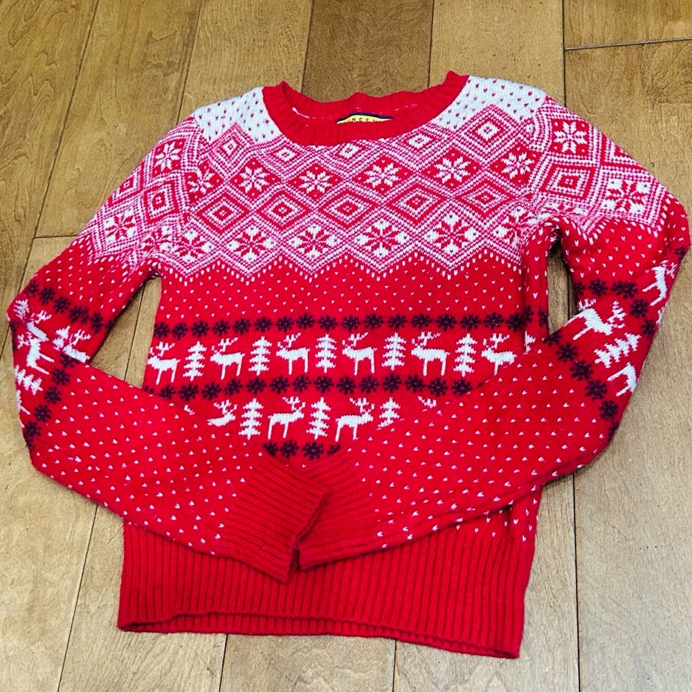 🦌Fair Isle Reindeer Snowflake Scandinavian Knit Christmas Sweater XS NWOT